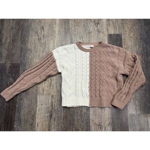 Moon & Madison Colorblock Cable Knit Chenille Sweater Mauve Cream XS SMC004